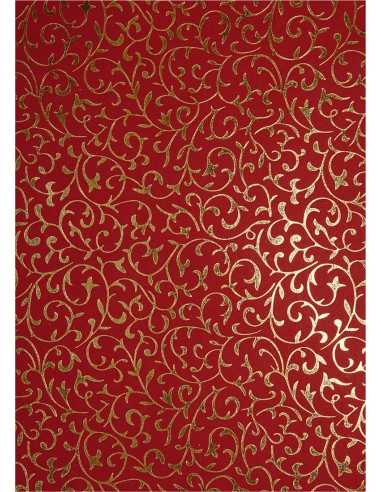 Hârtie decorativă roșu - dantelă aurie 18x25 5buc.