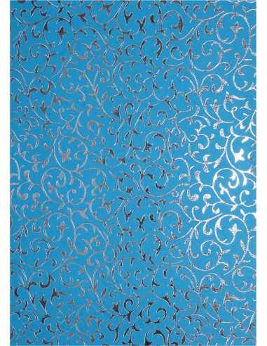 Hârtie decorativă albastru deschis - dantelă argintie 18x25 5buc.