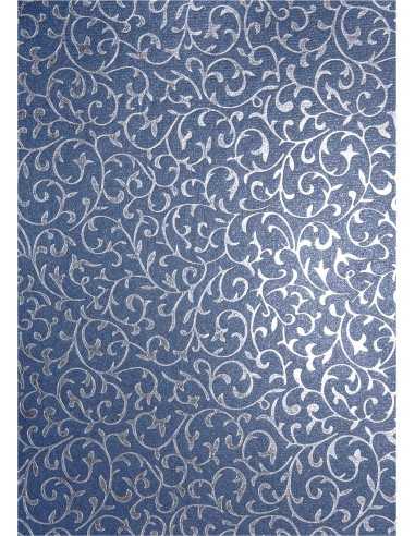 Hârtie decorativă metalizată albastru marine - dantelă argintie 18x25 5 buc.