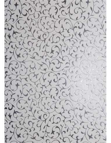 Hârtie decorativă metalizată alb - dantelă argintie 18x25 5 buc.