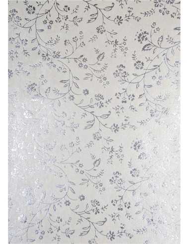 Hârtie decorativă metalizată ecru - flori argintii 18x25 5buc.