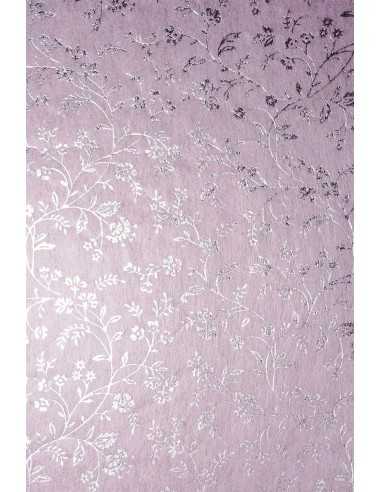 Hârtie decorativă căptuțeală roz deschis - flori argintii 19x29 5buc.