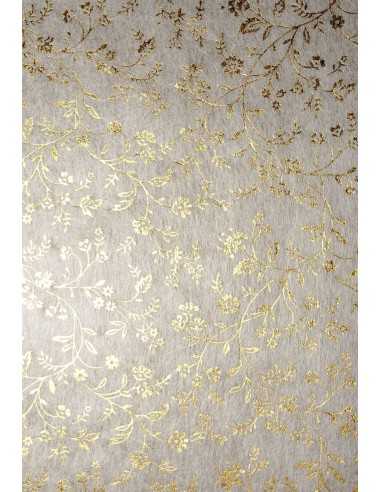 Hârtie decorativă căptuțeală ecru - flori aurii 19x29 5buc.