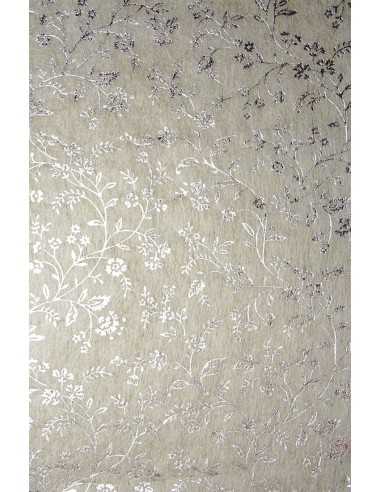 Hârtie decorativă căptuțeală ecru - flori argintii 19x29 5buc.