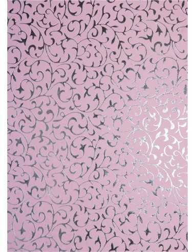 Hârtie decorativă roz - dantelă argint 56x76 1 buc.