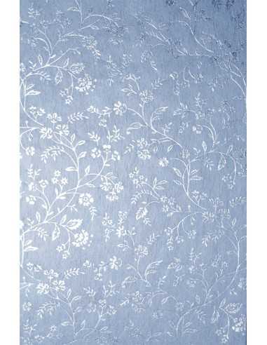 Hârtie decorativă căptuțeală albastru - flori argintii 58x90 1 buc.