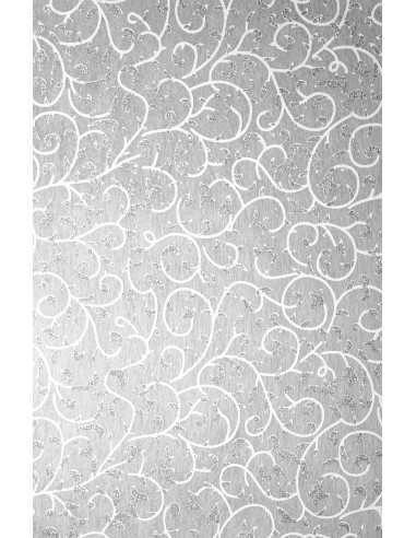 Hârtie decorativă căptuțeală alb - dantelă cu sclipici argintiu 58x90 1 buc.