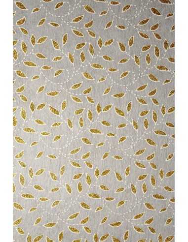 Hârtie decorativă căptuțeală ecru - frunze cu sclipici auriu 58x90 1 buc.