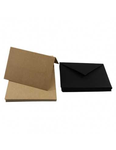 Set de hârtie ecologică simplă decorativă Kraft EKO PLUS 340g maro cu pliere + plicuri C6 Nero negru buc. 25