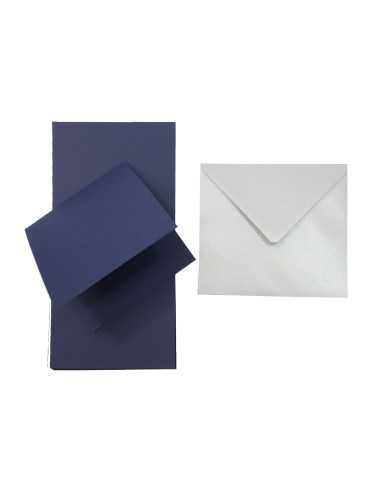 Set de hârtie ecologică simplă decorativă Nettuno 280g Blue Navy albastru marine cu pliere + plicuri pătrate K4 Aster Metallic S