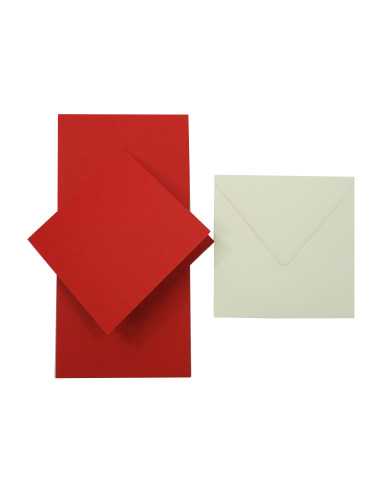 Set de hârtie ecologică simplă decorativă Nettuno 280g Rosso Fuocco roșu cu pliere + plicuri pătrate K4 Munken ecru buc. 25