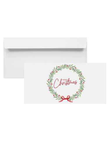 Plic decorativ DL HK alb simplu cu imprimare de Crăciun - ghirlandă 120g